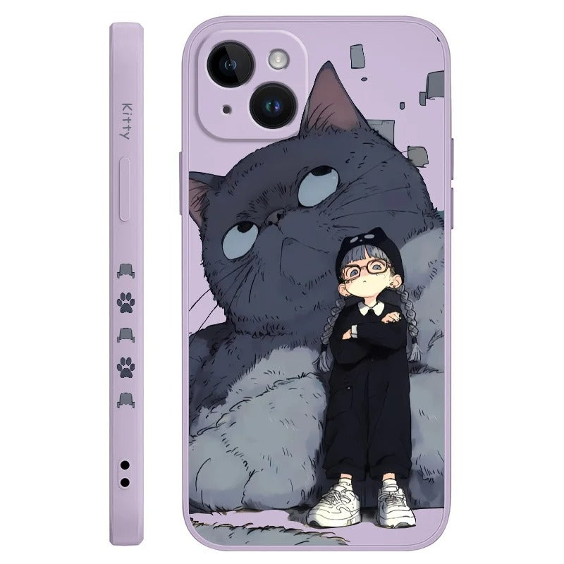 Whimsical Bond: Girl & Cat