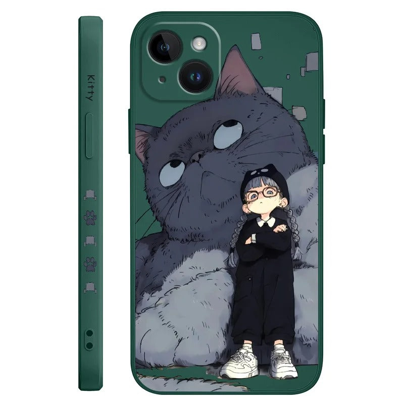 Whimsical Bond: Girl & Cat