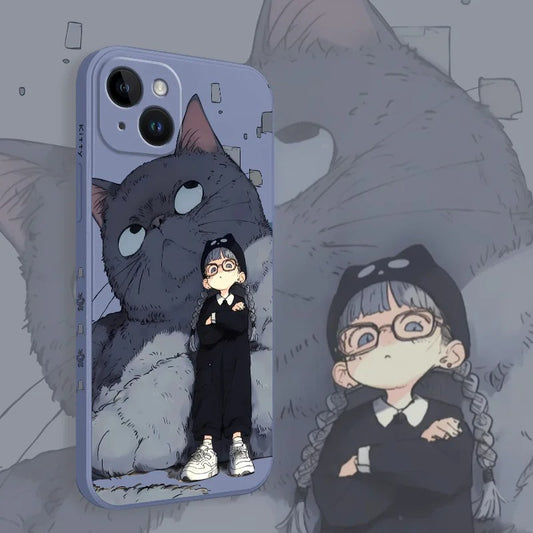 Whimsical Bond: Girl & Cat