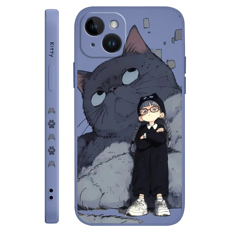 Whimsical Bond: Girl & Cat